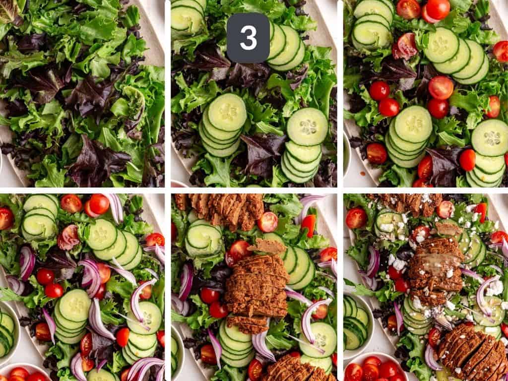 Vegan steak salad step 3 - assemble the salad.