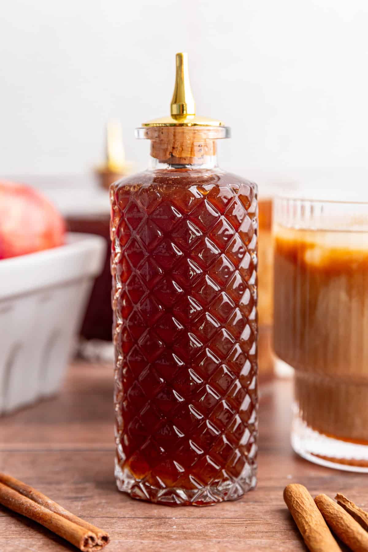 A bottle of brown sugar apple crisp syrup.