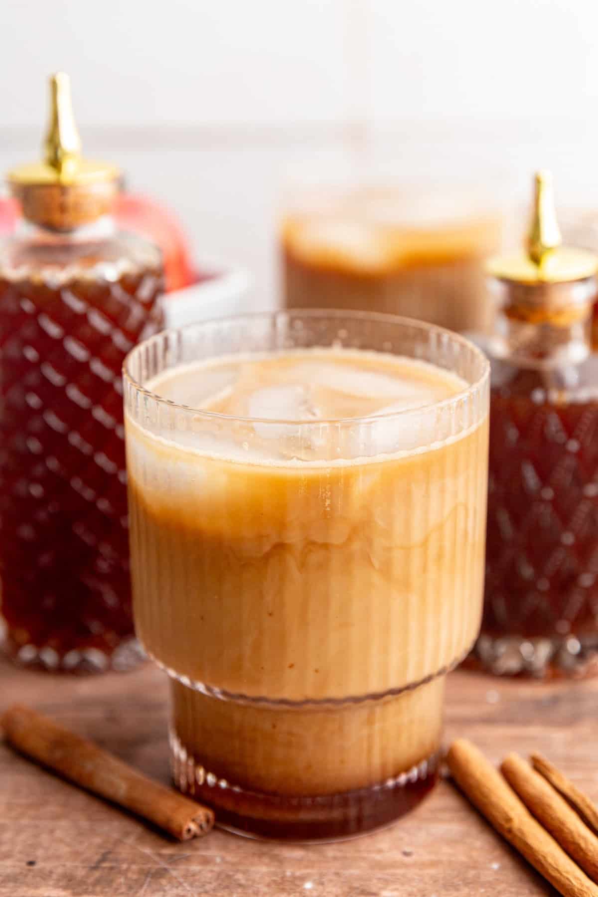 A stirred iced apple crisp latte.