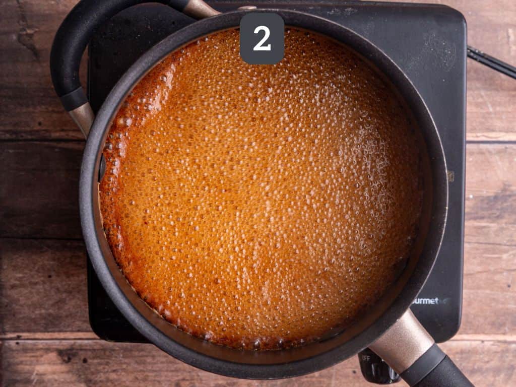 Brown sugar apple crisp syrup step 2 - add the cinnamon.