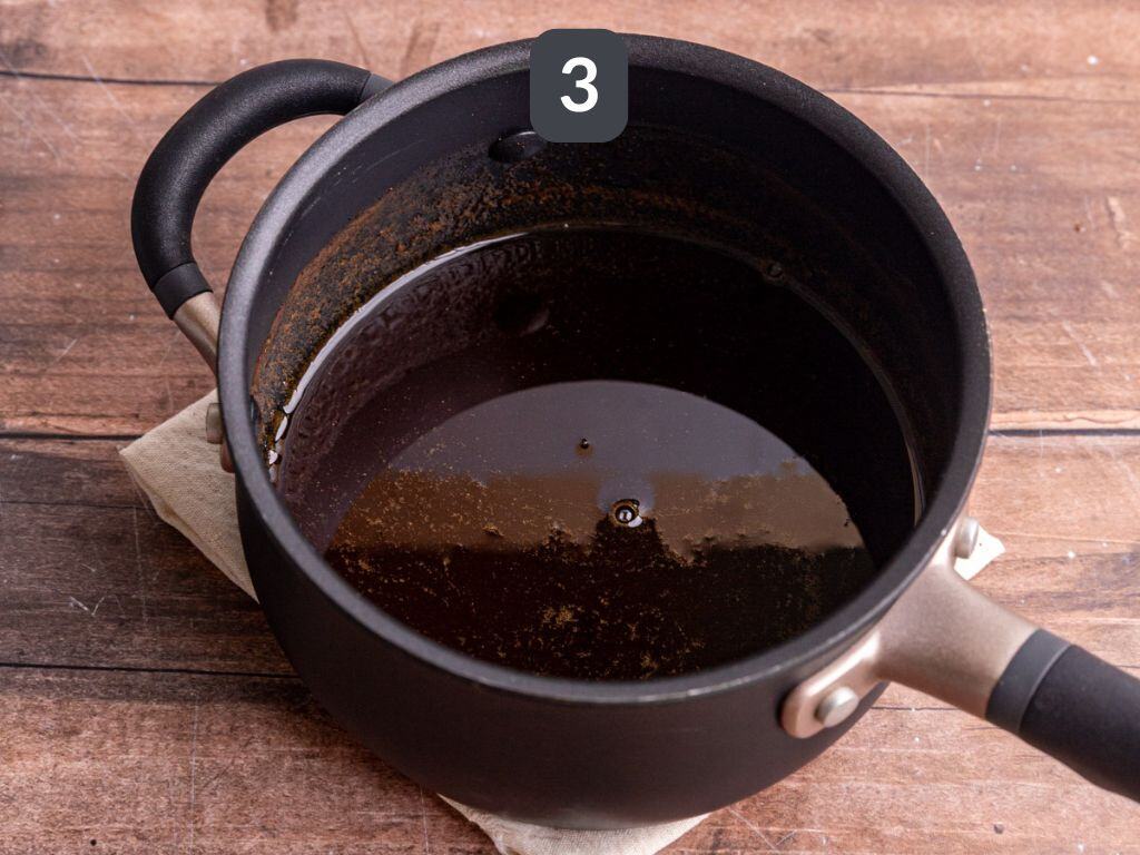 Brown sugar apple crisp syrup step 3 - remove from heat and stir in the vanilla.