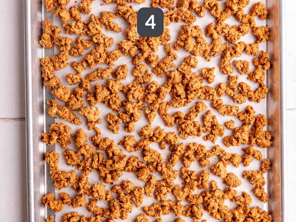 Seitan Chorizo Step 4 - spread onto a baking sheet.