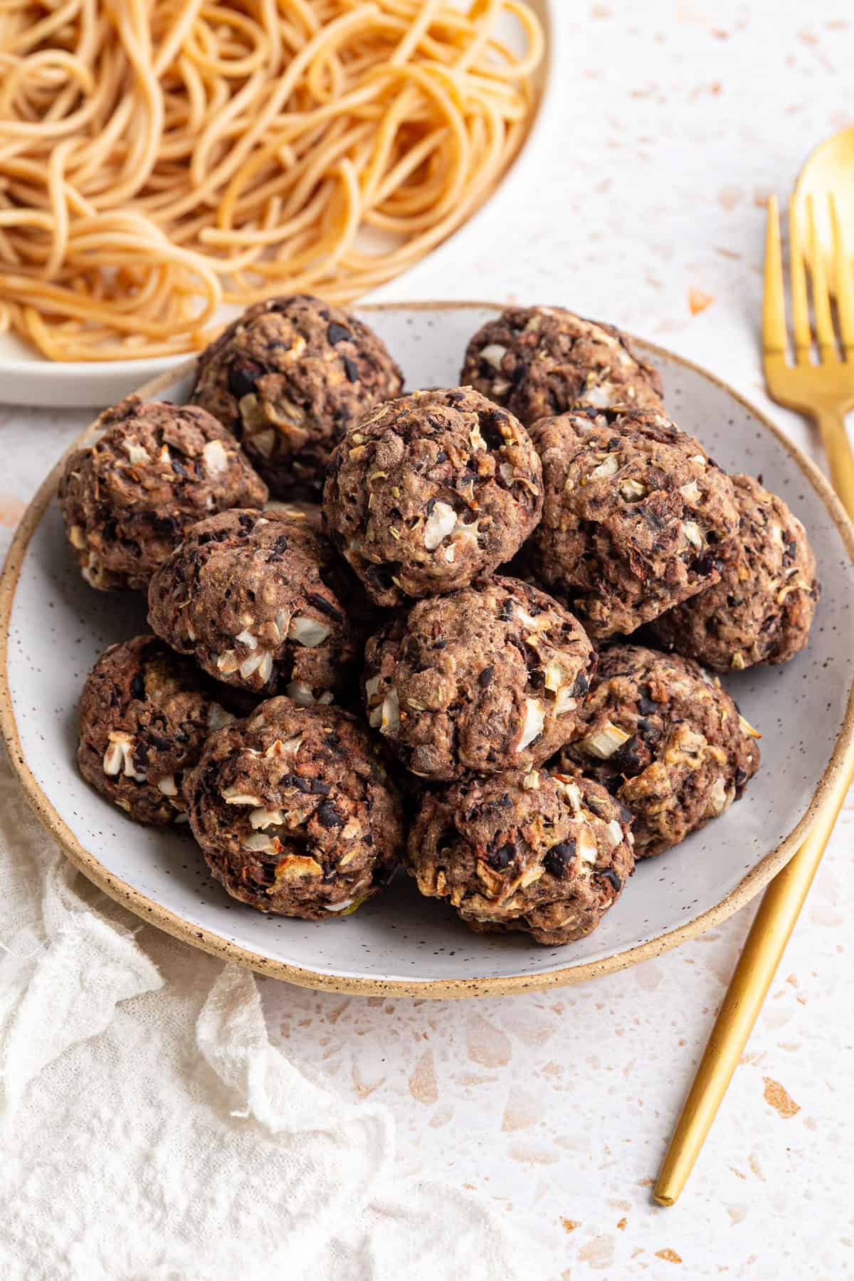 A bowl of quick no-boil seitan meatballs.