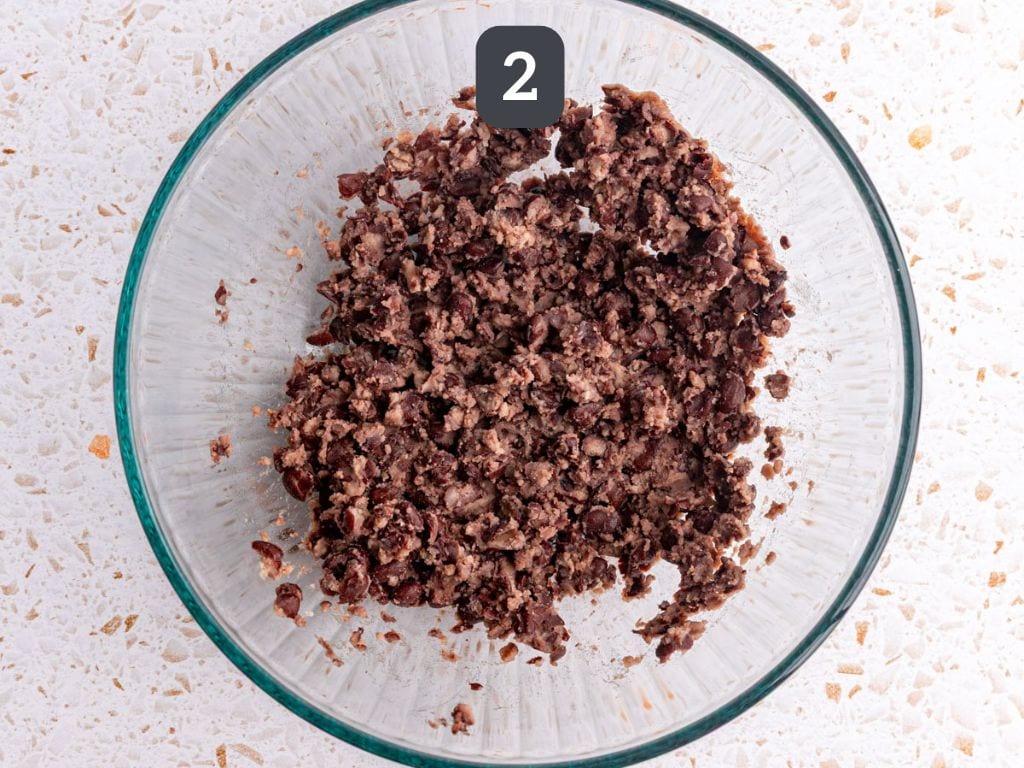 No Boil Seitan Meatballs Step 2 - mash the beans.