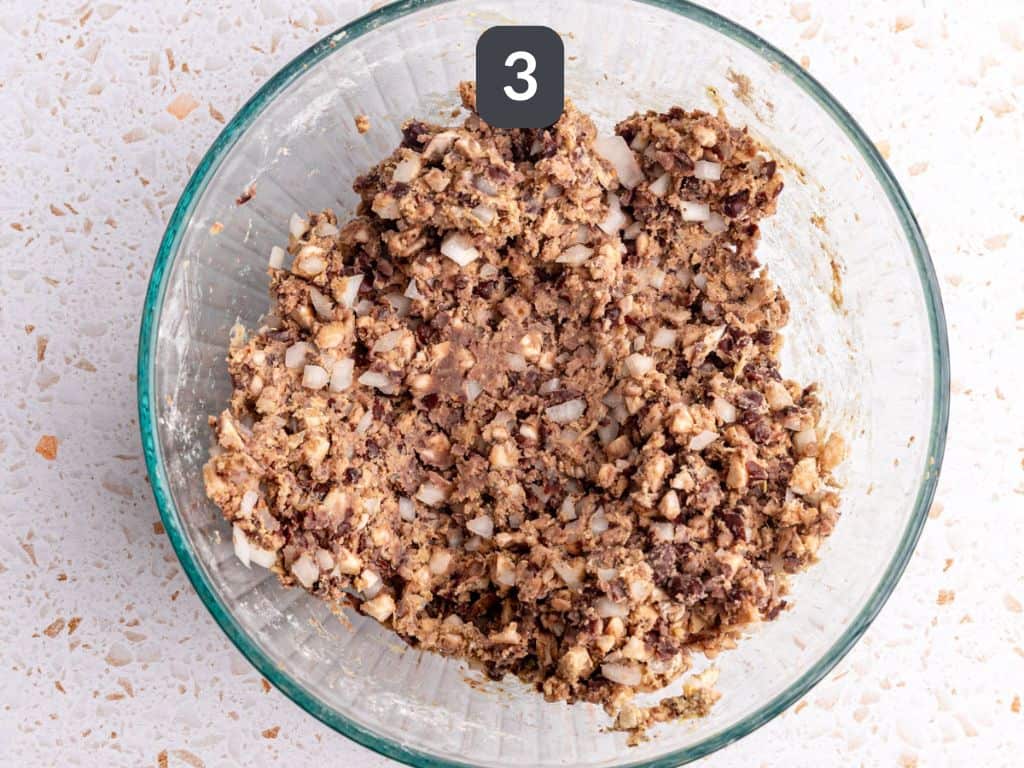 No Boil Seitan Meatballs Step 3 - mix in the remaining ingredients.