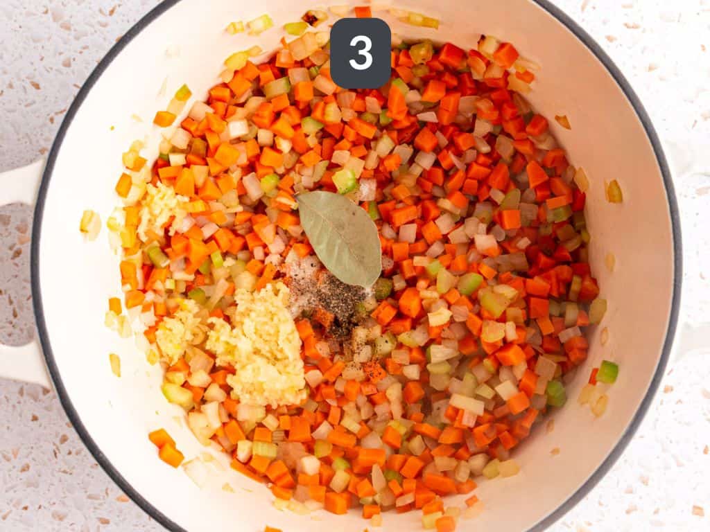 Vegan Italian Wedding Soup Step 3 - add the garlic and spices