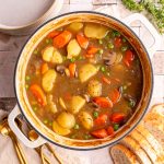 A pot of freshly cooked vegan potato stew.
