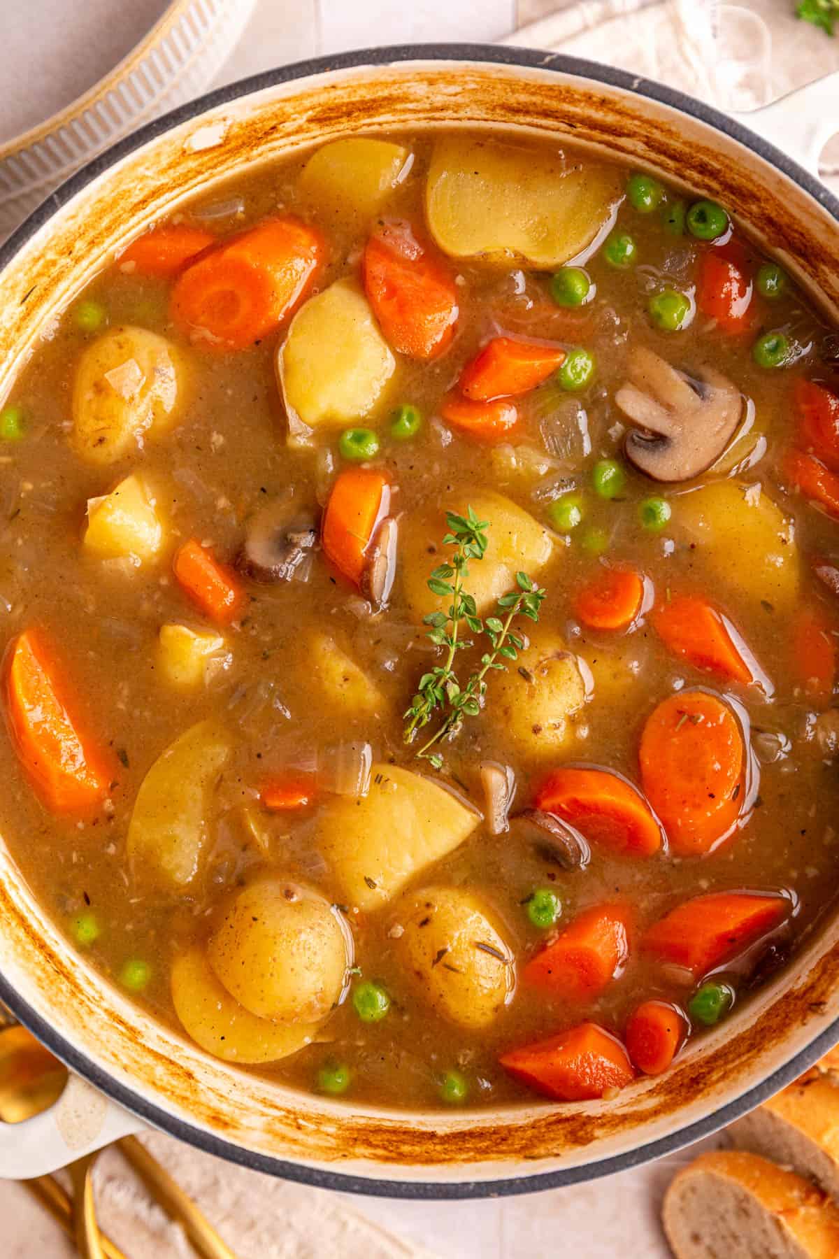 A pot of freshly cooked vegan potato stew.