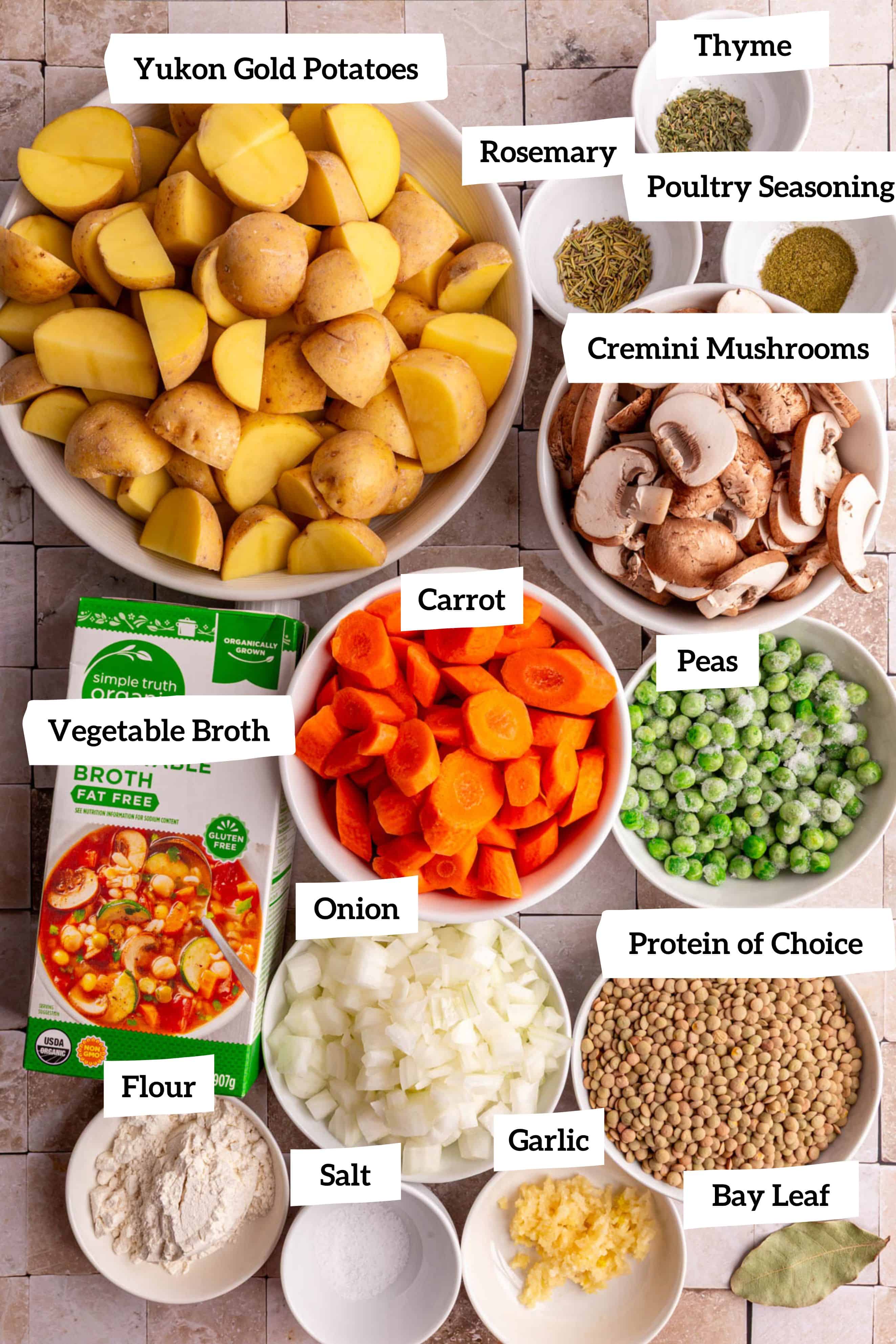 Vegan potato stew ingredients.