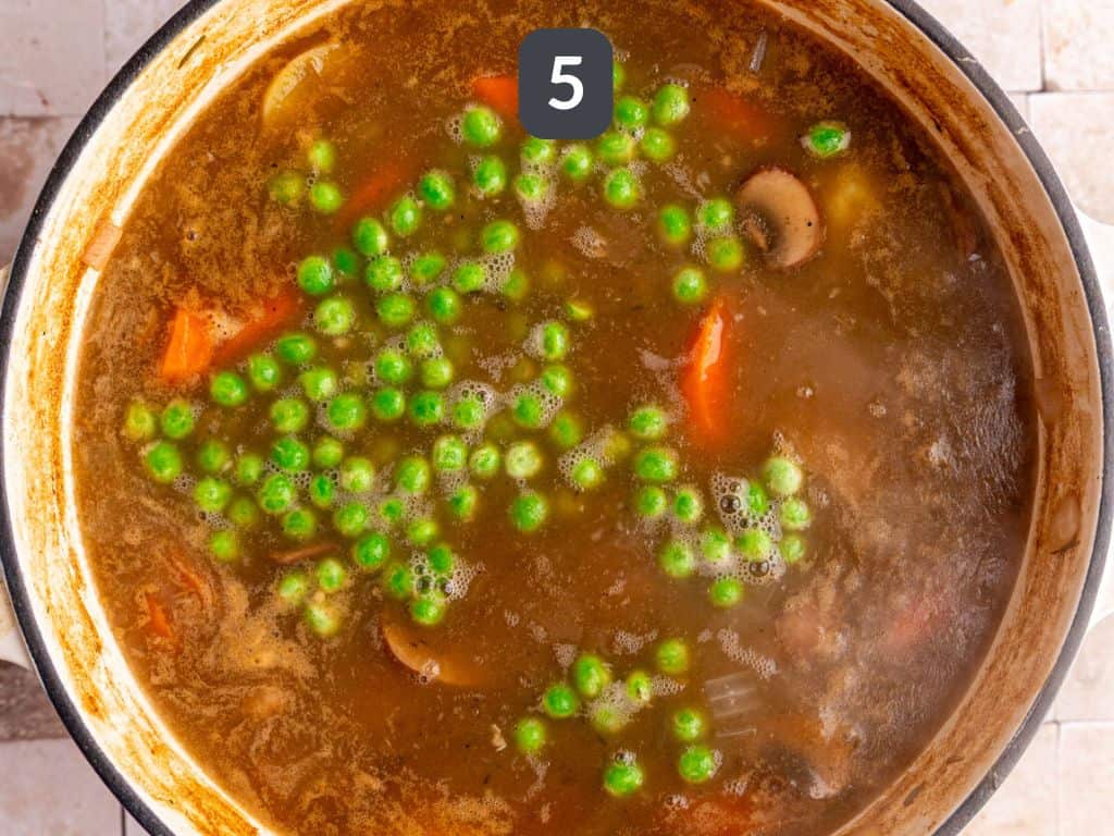 Vegan potato stew step 5 - add the peas.