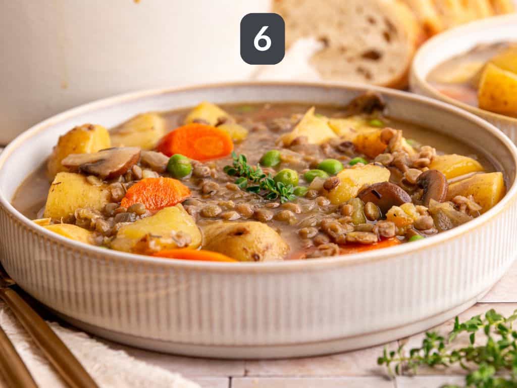 Vegan potato stew step 6 - serve with your favorite protein.