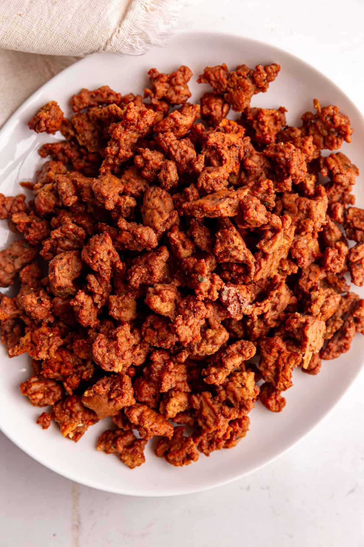 A plate of vegan seitan chorizo.