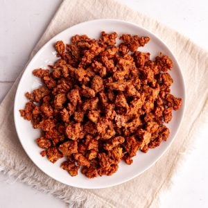 A plate of vegan seitan chorizo.
