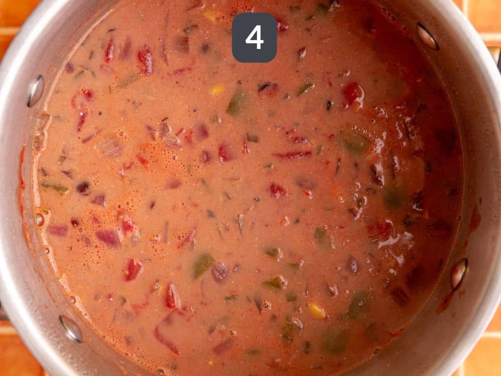 Vegan Southwest Soup Step 4 - stir in the yogurt and chicken.