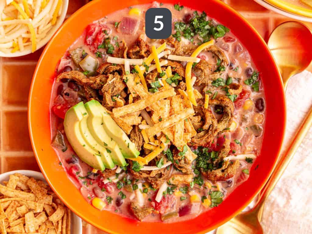 Vegan Southwest Soup Step 5 - serve with your favorite toppings.