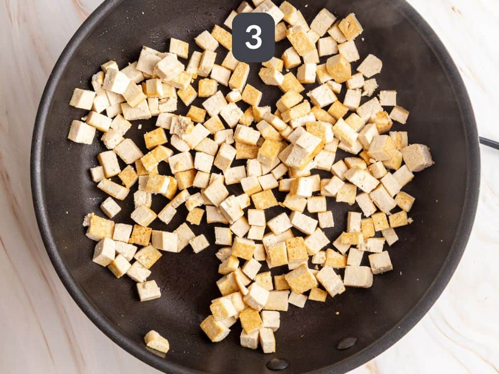 Honey Soy Garlic Tofu Step 3 - pan-fry the tofu