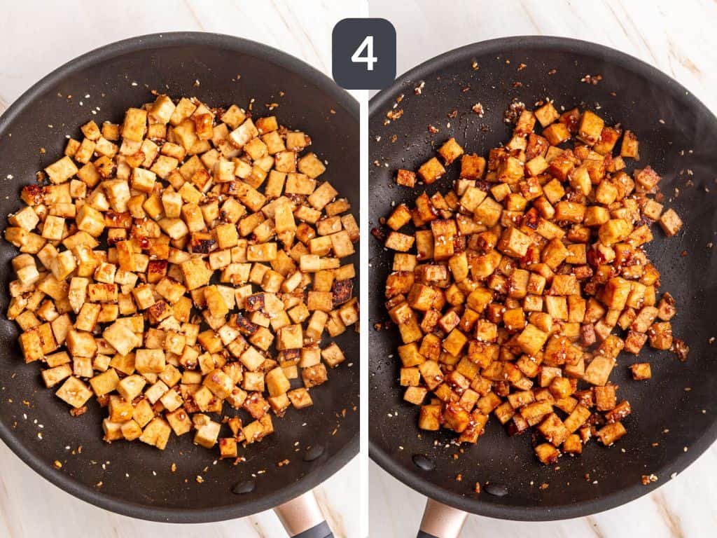 Honey Soy Garlic Tofu Step 4 - add the sauce in two batches
