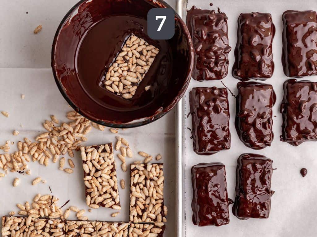 Vegan 100 Grand Bars Step 7 - coat in chocolate.