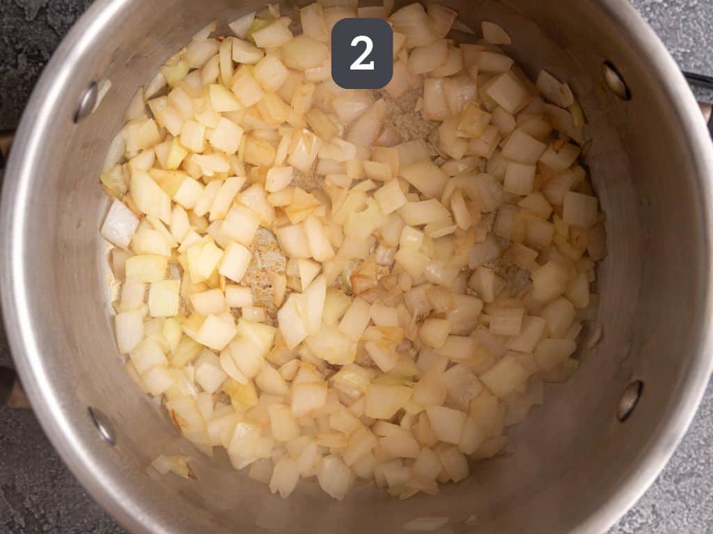 Vegan Chorizo Stew Step 2 - sauté the onion.