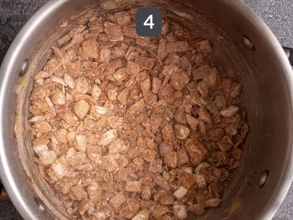 Vegan Chorizo Stew Step 4 - add the flour and spices.