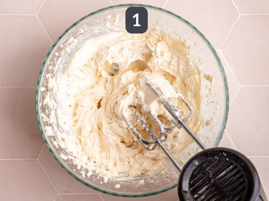 Vegan Cream Cheese Frosting step 1 - beat butter and cream cheese.