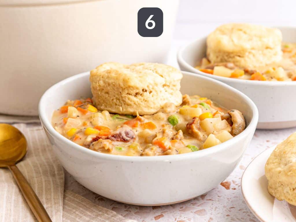 Vegan Pot Pie Soup Step 6 - serve with a biscuit or bread