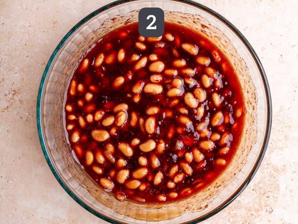 Cranberry BBQ Baked Beans Step 2 - mix all the ingredients.