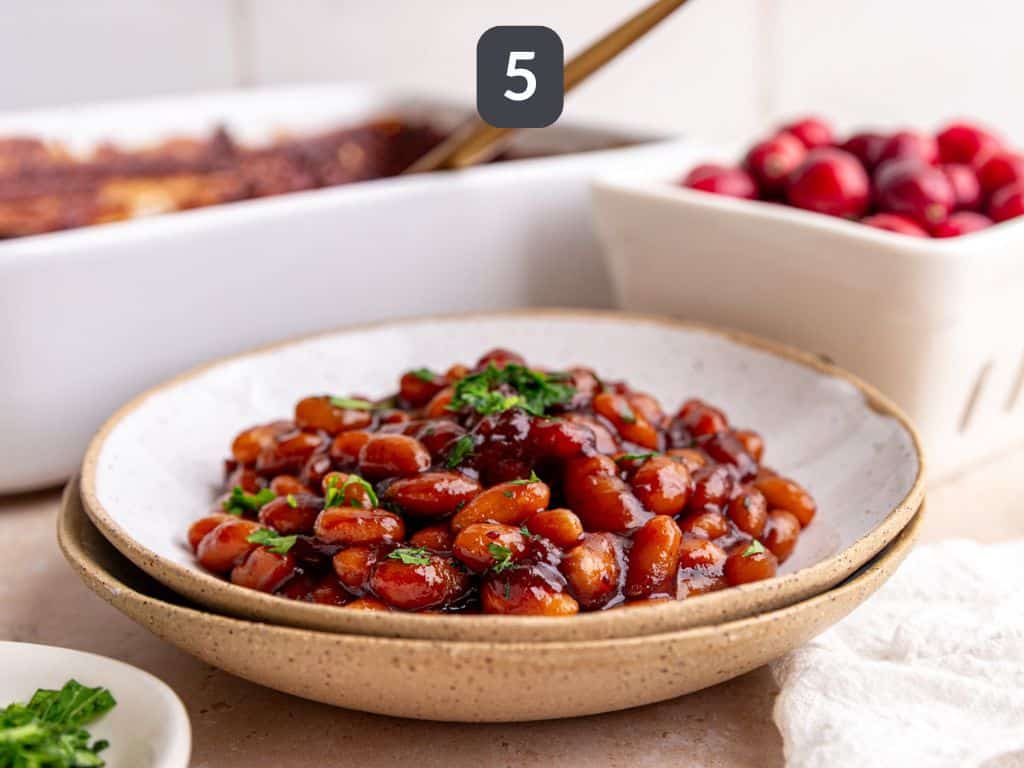 Cranberry BBQ Baked Beans Step 5 - serve with fresh parsley