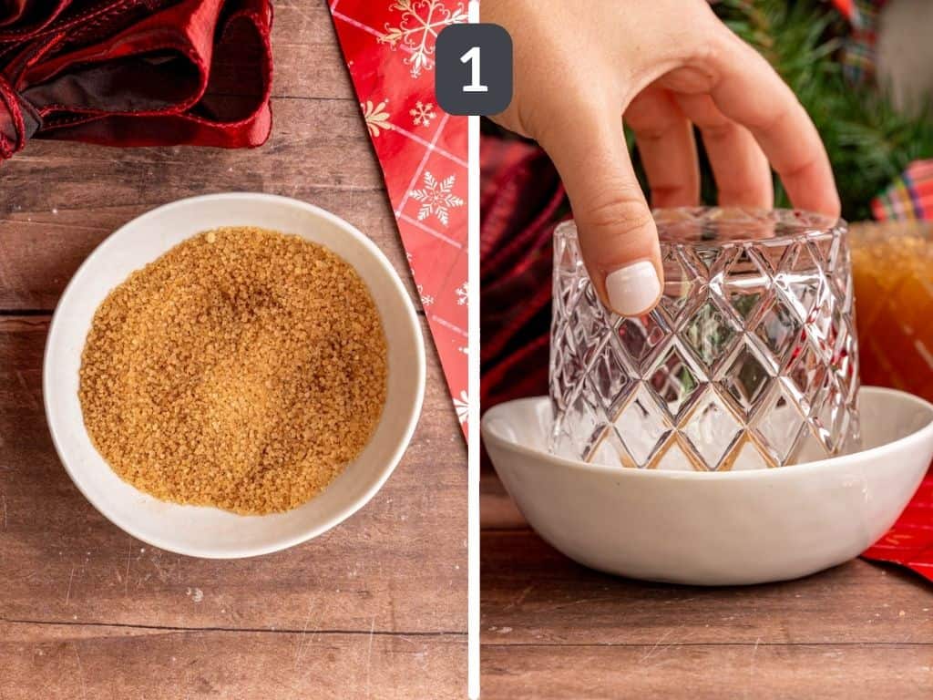 Gingerbread mocktail step 1 - rim the glass.