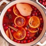 A pot of freshly simmered non alcoholic mulled wine.
