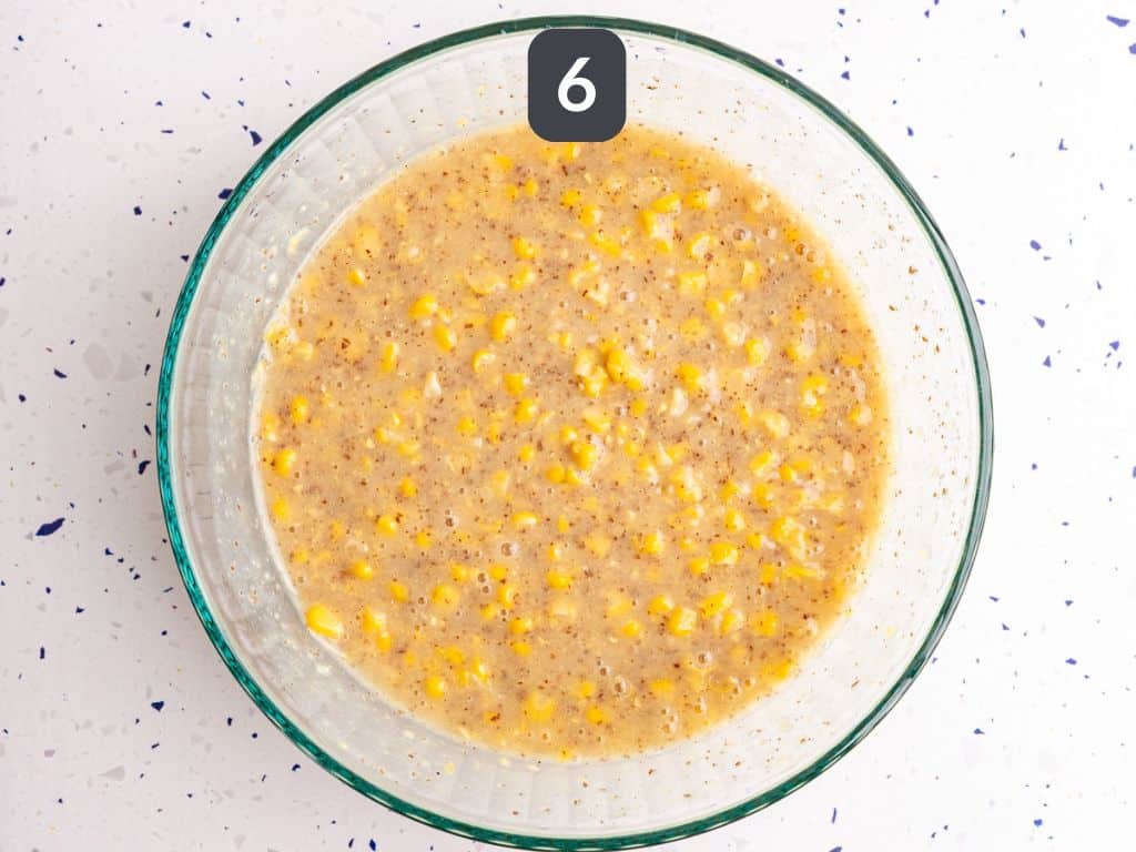 Vegan Cornbread Casserole Step 6 - mix in the corn.