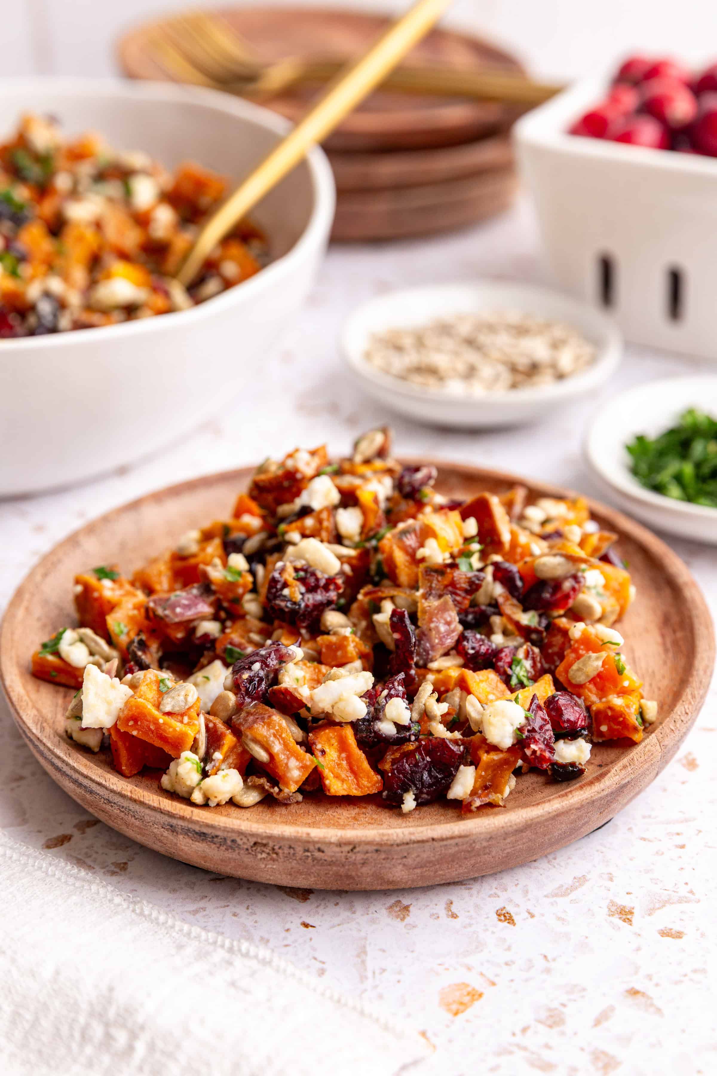 A plate of Vegan Roasted Sweet Potato Salad.