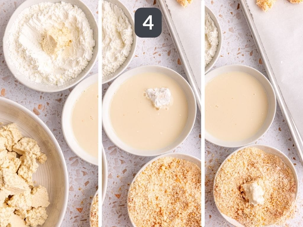 Buffalo Tofu Poppers Step 4 - bread the tofu