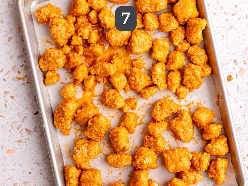 Buffalo Tofu Poppers Step 7 - bake again