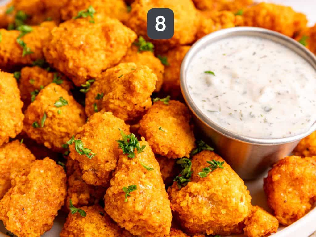 Buffalo Tofu Poppers Step 8 - serve with ranch.