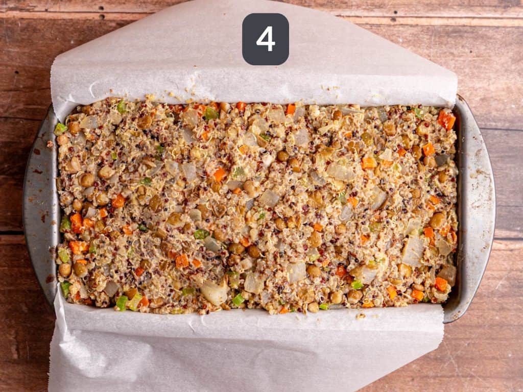 Lentil Quinoa Loaf Step 4 - press into the pan.