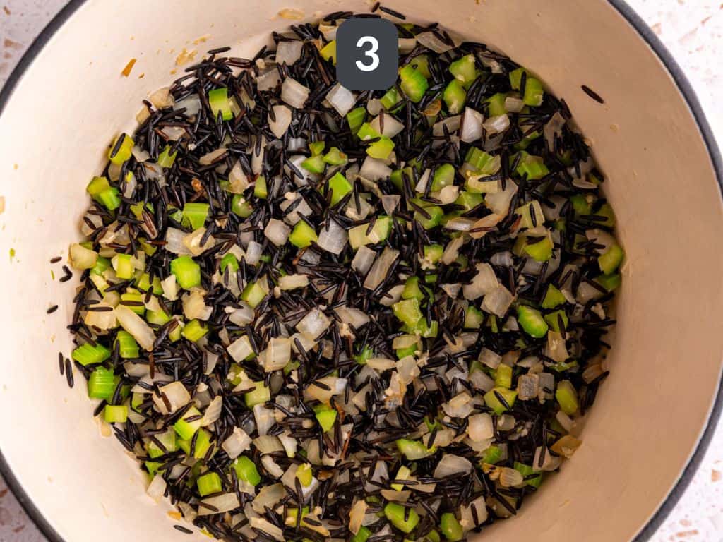 Sweet Potato Wild Rice Soup Step 3 - stir in the wild rice