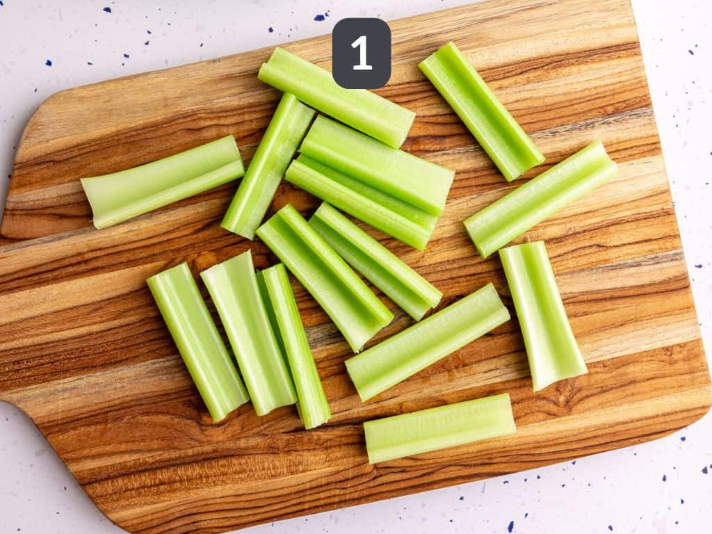 Vegan Stuffed Celery Step 1 - slice the celery