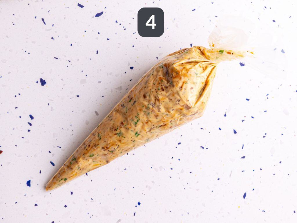 Vegan Stuffed Celery Step 4 - add the mixture to a piping bag