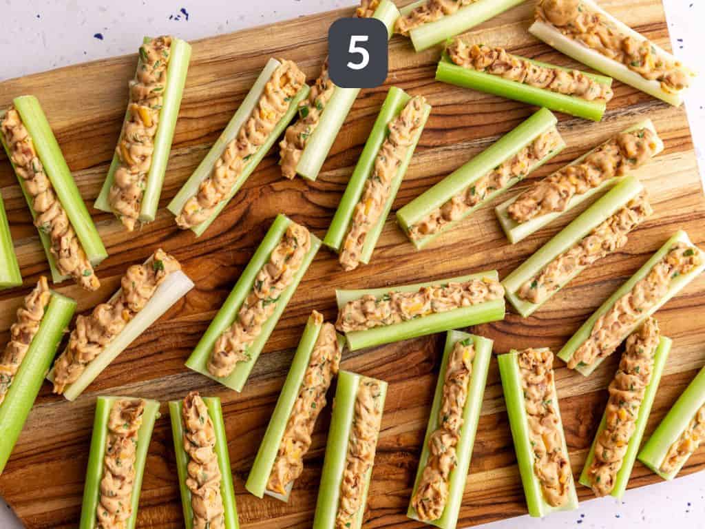 Vegan Stuffed Celery Step 5 - stuff each celery.