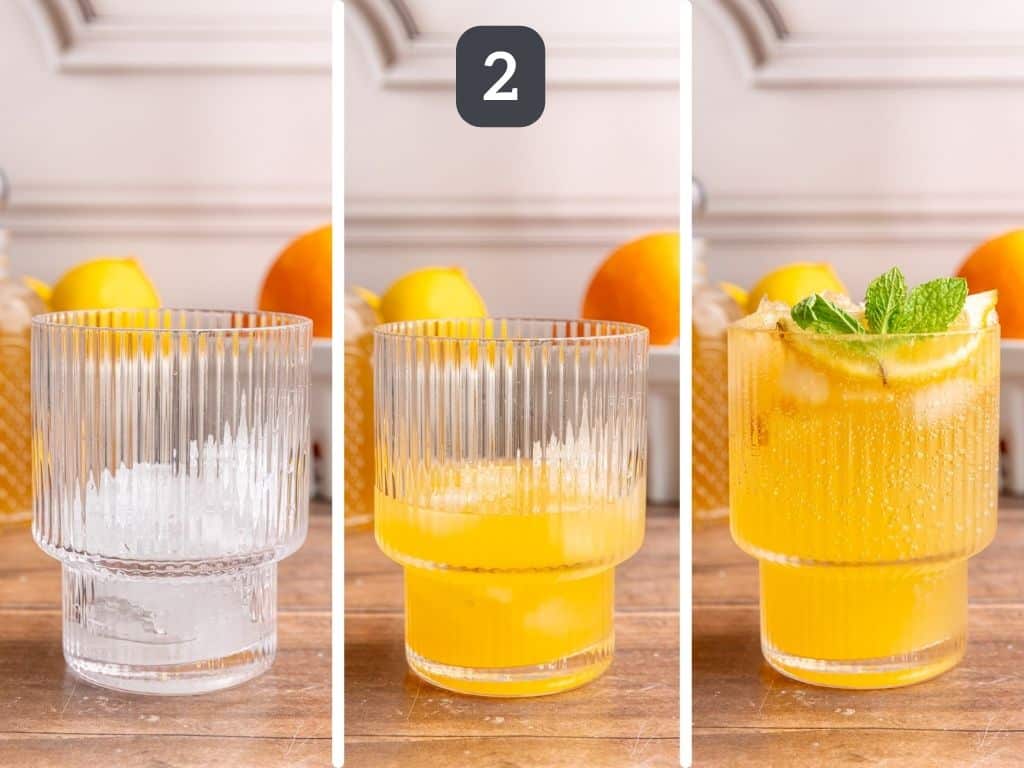 Citrus Mocktail Step 2 - pour over ice and top with seltzer.