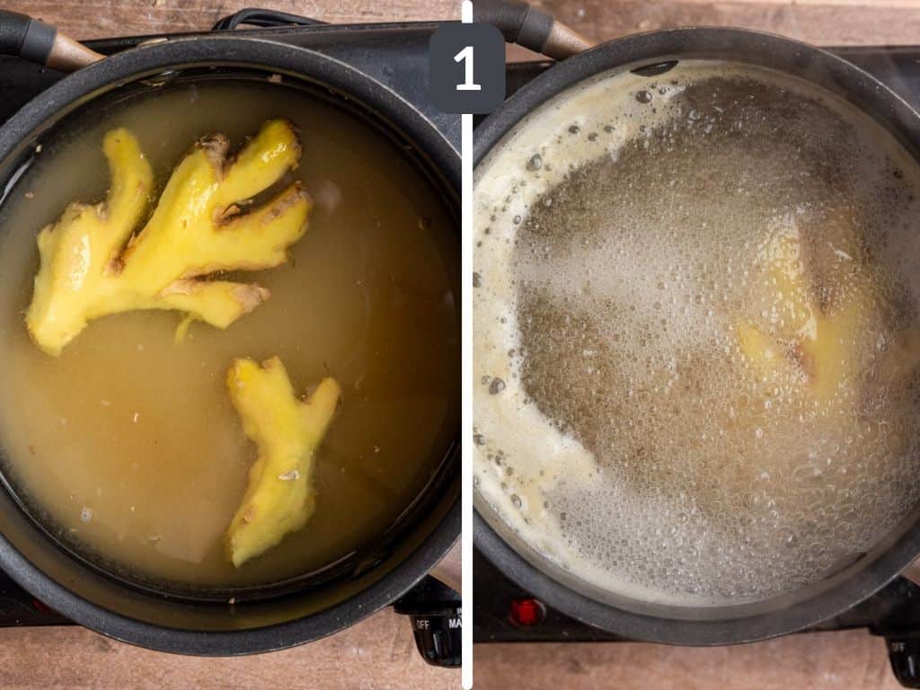 Lemon Ginger Syrup Step 1 - bring to a boil.