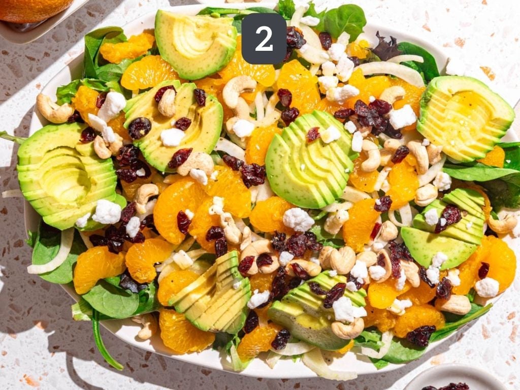 Mandarin orange salad step 2 - assemble the salad.