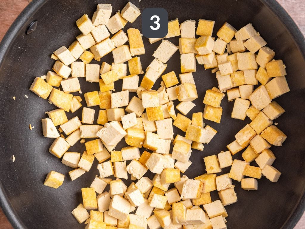 Sweet Chili Tofu Step 3 - pan-fry the tofu.