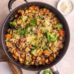 A pan of vegan teriyaki noodles, freshly cooked.