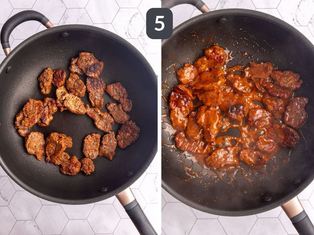 Vegan Buffalo Seitan Wings Step 5 - pan fry and toss in buffalo sauce.