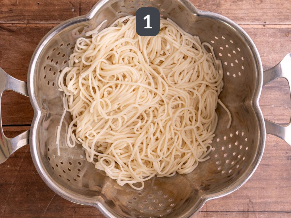 Vegan satay noodles step 1 - cook the noodles.