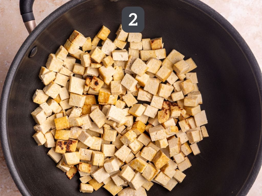 Vegan Teriyaki Noodle Bowl Step 2 - sauté the tofu.