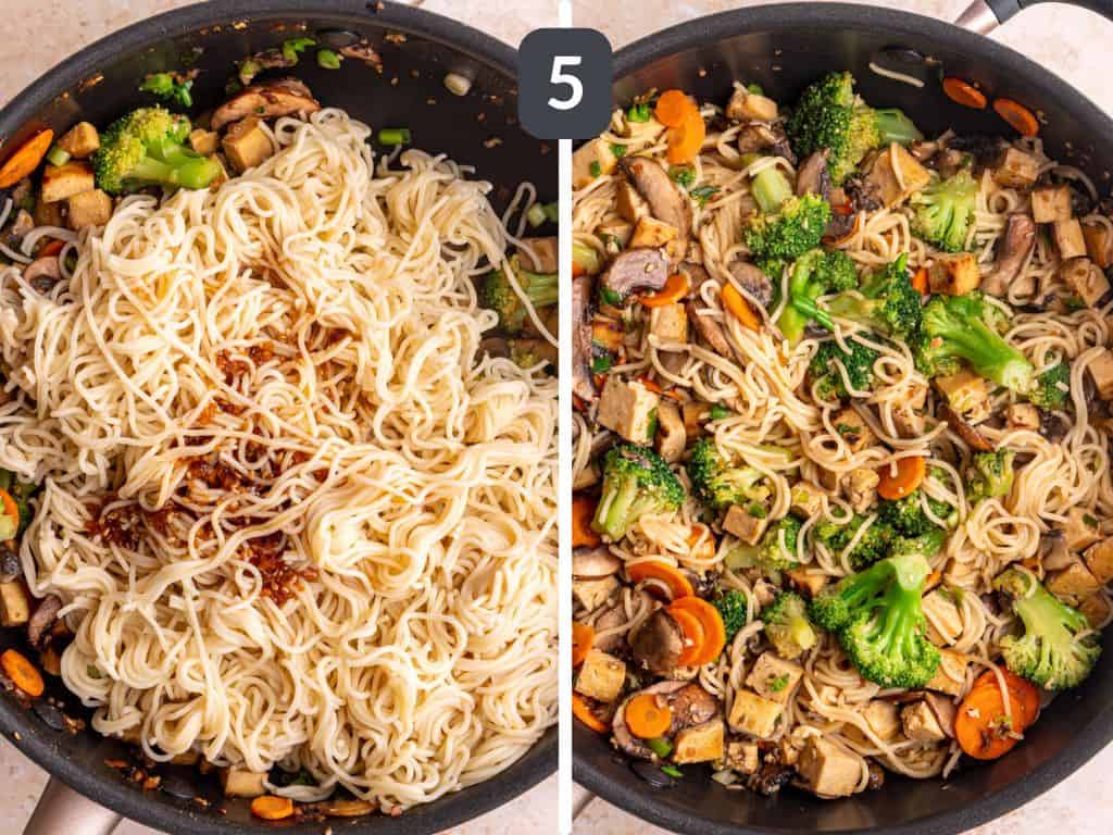 Vegan Teriyaki Noodle Bowl Step 5 - add the noodles and remaining sauce.
