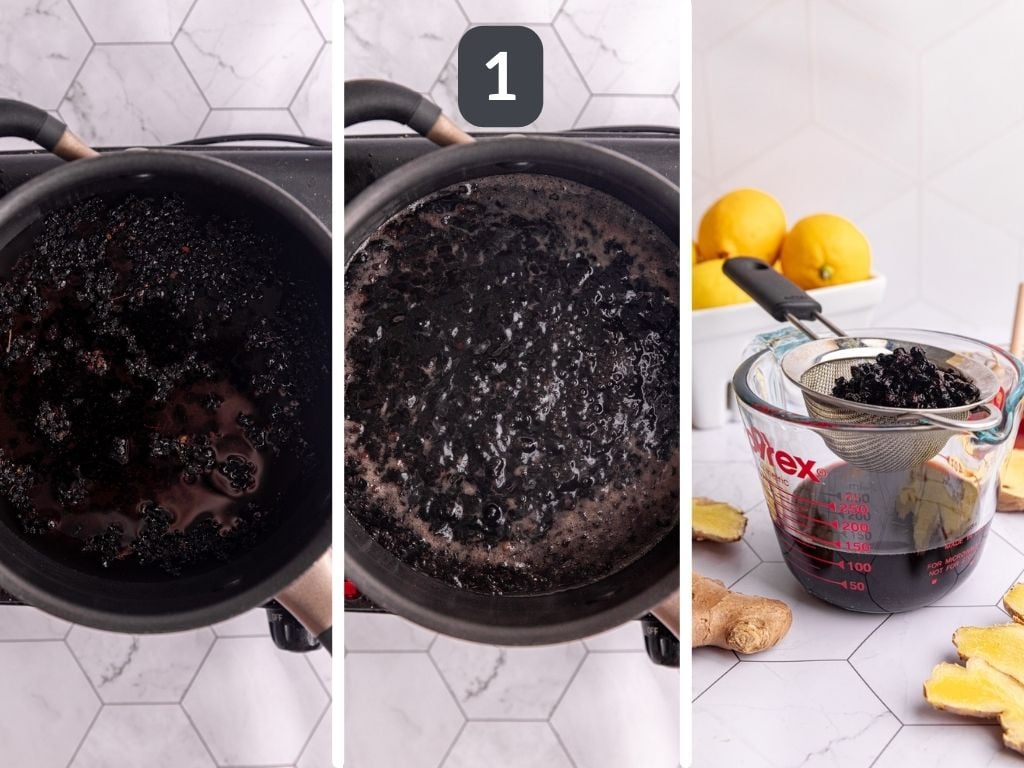 Ginger shots step 1 - make the elderberry tea if using.